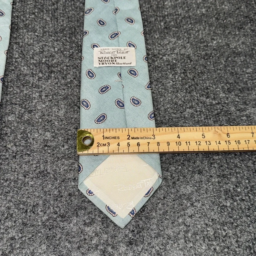 Robert Talbott Hand Sewn Finest Linen Tie Light Blue Medallion Made In USA